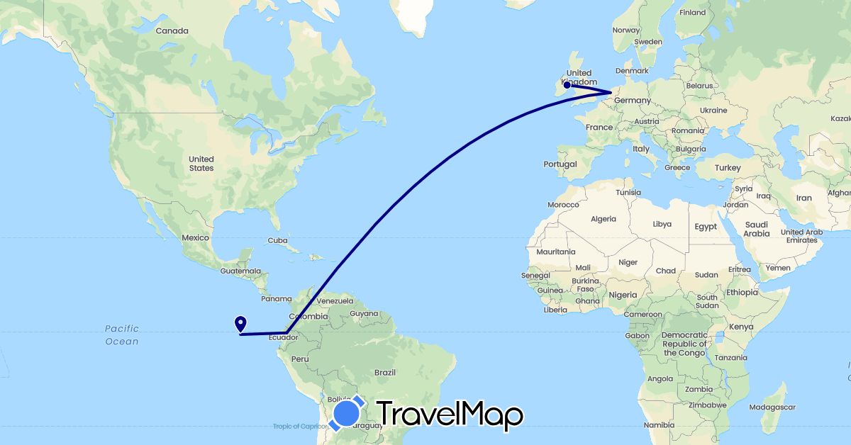 TravelMap itinerary: driving in Ecuador, Ireland, Netherlands (Europe, South America)
